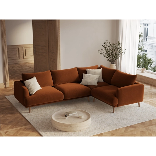 Velvet Right Corner Sofa, "Naomi", 4 Seats, 280x195x75, Terracotta