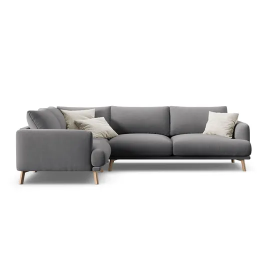 Velvet Left Corner Sofa, "Naomi", 4 Seats, 280x195x75, Grey