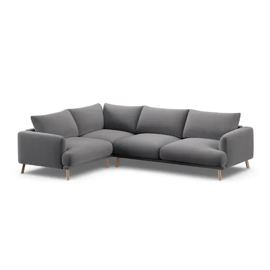 Velvet Left Corner Sofa, "Naomi", 4 Seats, 280x195x75, Grey