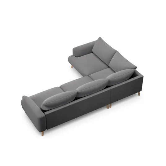 Velvet Left Corner Sofa, "Naomi", 4 Seats, 280x195x75, Grey