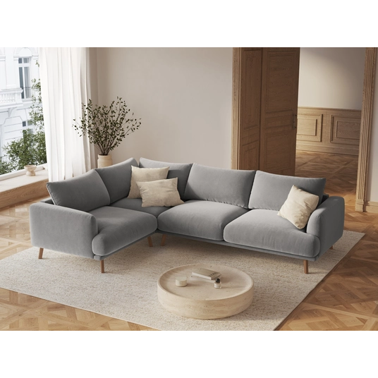 Velvet Left Corner Sofa, "Naomi", 4 Seats, 280x195x75, Grey