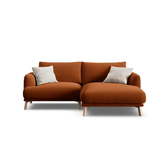 Velvet Right Corner Sofa, "Naomi", 3 Seats, 200x170x75, Terracotta