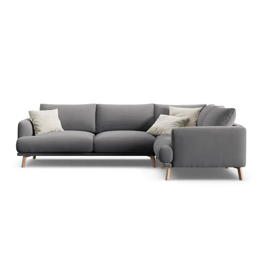 Velvet Right Corner Sofa, "Naomi", 4 Seats, 280x195x75, Grey