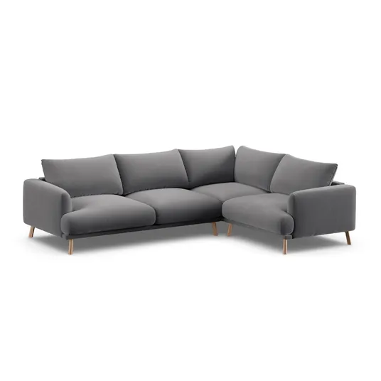 Velvet Right Corner Sofa, "Naomi", 4 Seats, 280x195x75, Grey