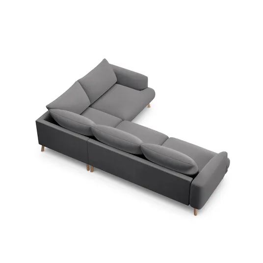 Velvet Right Corner Sofa, "Naomi", 4 Seats, 280x195x75, Grey