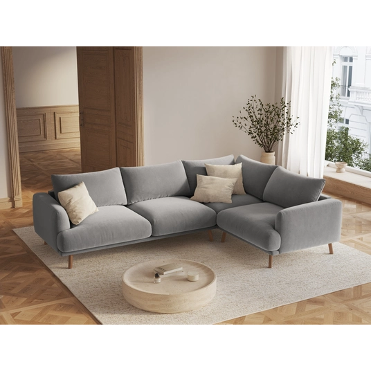 Velvet Right Corner Sofa, "Naomi", 4 Seats, 280x195x75, Grey