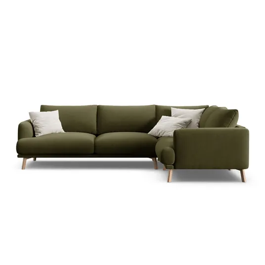 Velvet Right Corner Sofa, "Naomi", 4 Seats, 280x195x75, Green