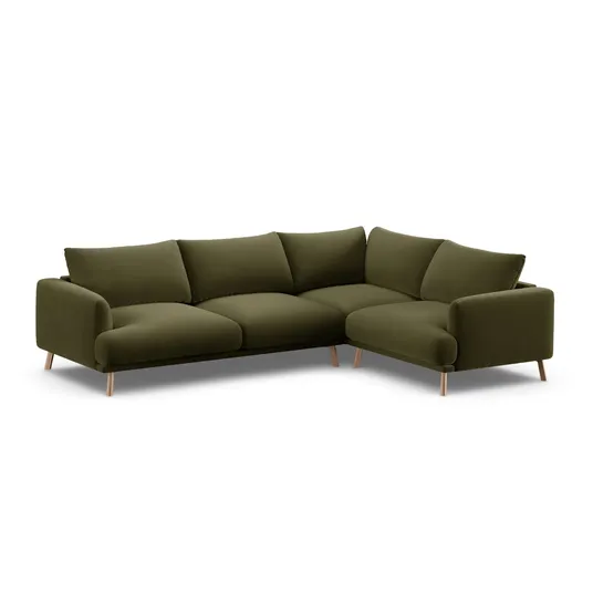 Velvet Right Corner Sofa, "Naomi", 4 Seats, 280x195x75, Green