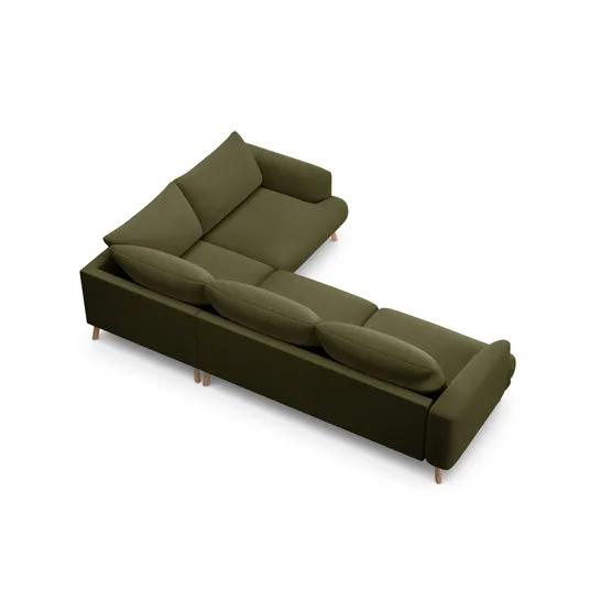 Velvet Right Corner Sofa, "Naomi", 4 Seats, 280x195x75, Green