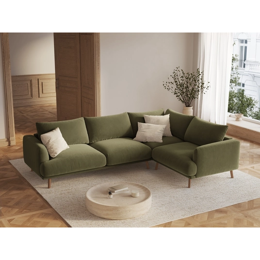Velvet Right Corner Sofa, "Naomi", 4 Seats, 280x195x75, Green