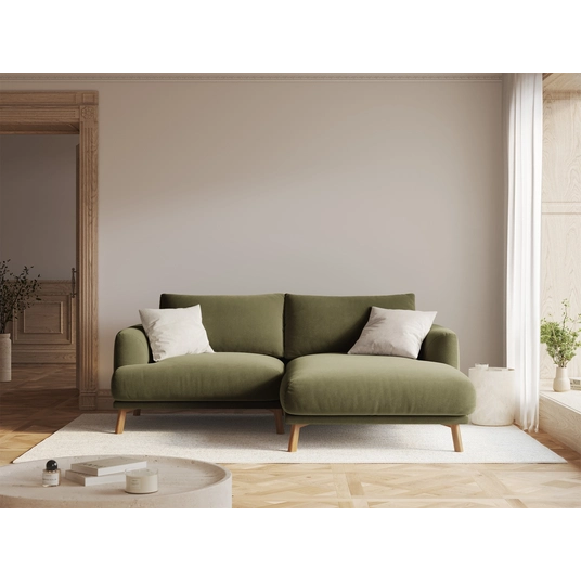 Velvet Right Corner Sofa, "Naomi", 3 Seats, 200x170x75, Green