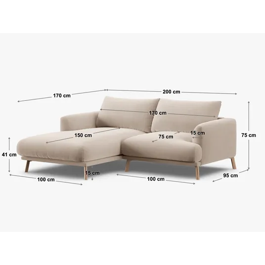 Velvet Right Corner Sofa, "Naomi", 3 Seats, 200x170x75, Green