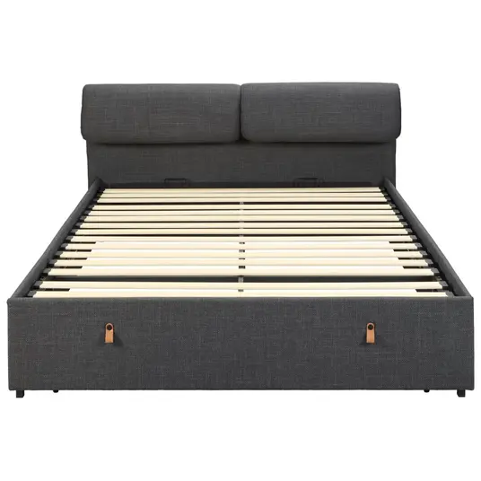Calvi bed, Headboard dark grey Basel 19, Base steel matt black, 160x200cm