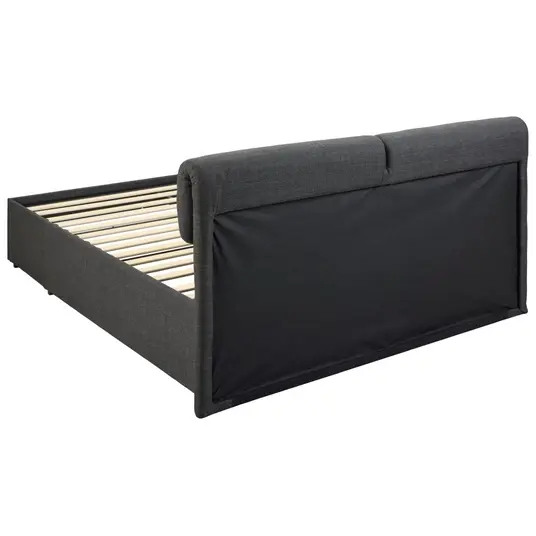 Calvi bed, Headboard dark grey Basel 19, Base steel matt black, 160x200cm