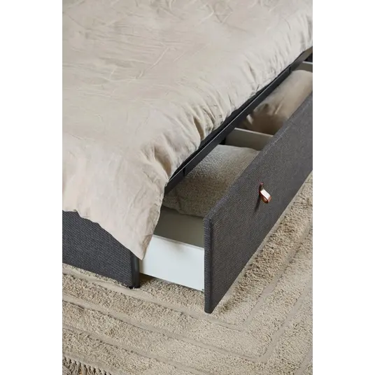 Calvi bed, Headboard dark grey Basel 19, Base steel matt black, 160x200cm