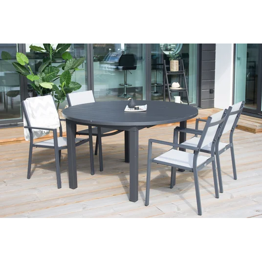 Marbella matbord φ140*74 - Svart+Copacabana Karmstol ( stapelbar) Svart alu / gr