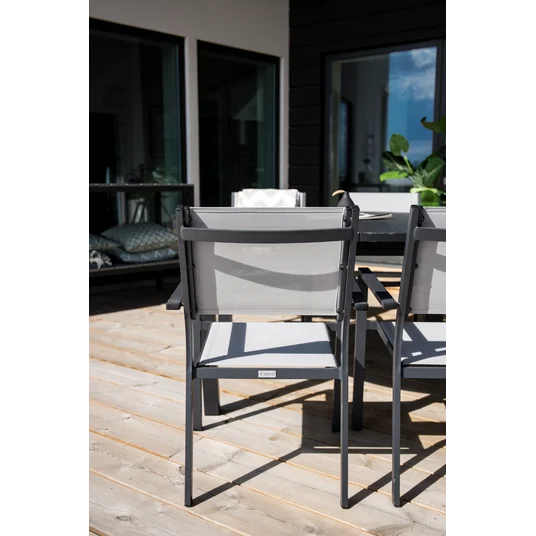 Marbella matbord φ140*74 - Svart+Copacabana Karmstol ( stapelbar) Svart alu / gr