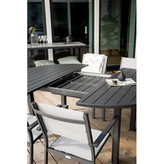 Marbella matbord φ140*74 - Svart+Copacabana Karmstol ( stapelbar) Svart alu / gr