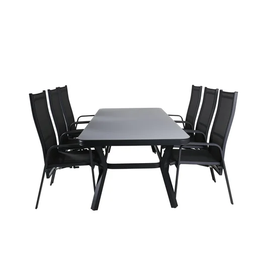 Virya Dining Table - Black Alu / Grey Glass - big table+Copacabana Recliner Chair - Black/Black_6