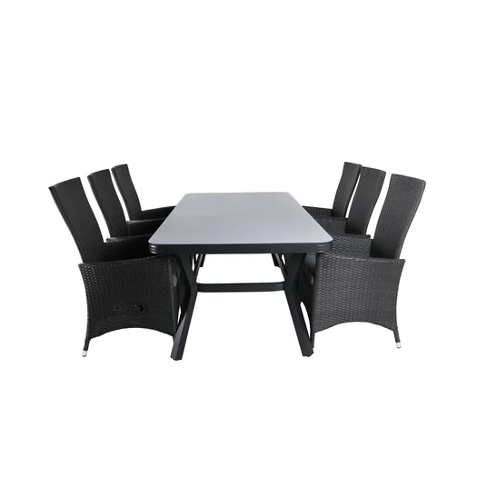 Virya Dining Table - Black Alu / Grey Glass - big table+Padova Chair (Recliner) - Black/Grey_6