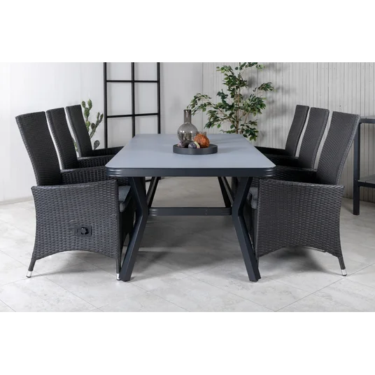 Virya Dining Table - Black Alu / Grey Glass - big table+Padova Chair (Recliner) - Black/Grey_6