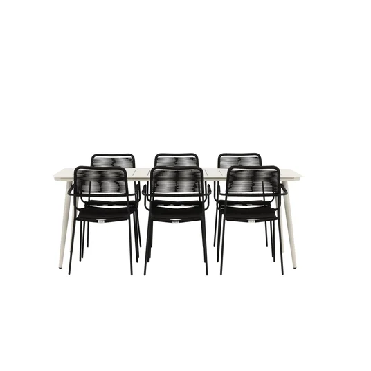 Lina Dining Table - Beige - 200*90 _1+ Lindos Armchair - Black Alu / Black Rope _6
