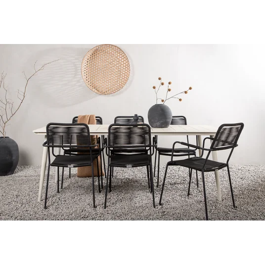 Lina Dining Table - Beige - 200*90 _1+ Lindos Armchair - Black Alu / Black Rope _6