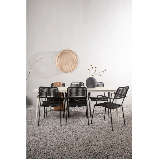 Lina Dining Table - Beige - 200*90 _1+ Lindos Armchair - Black Alu / Black Rope _6