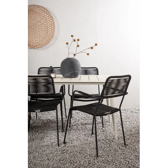 Lina Dining Table - Beige - 200*90 _1+ Lindos Armchair - Black Alu / Black Rope _6