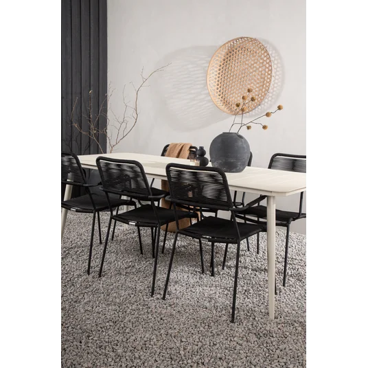 Lina Dining Table - Beige - 200*90 _1+ Lindos Armchair - Black Alu / Black Rope _6