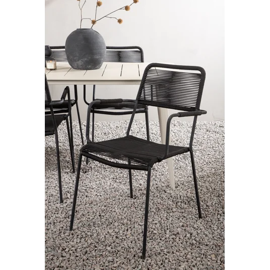 Lina Dining Table - Beige - 200*90 _1+ Lindos Armchair - Black Alu / Black Rope _6