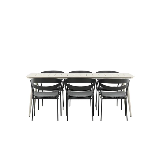 Lina Dining Table - Beige - 200*90 _1+ Slit - Dining Chair inc Cushion- Black /Grey - Aluminium - _6