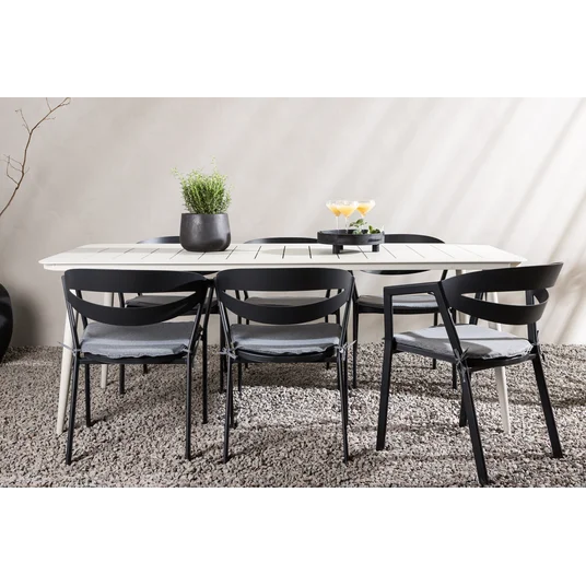 Lina Dining Table - Beige - 200*90 _1+ Slit - Dining Chair inc Cushion- Black /Grey - Aluminium - _6