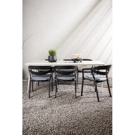 Lina Dining Table - Beige - 200*90 _1+ Slit - Dining Chair inc Cushion- Black /Grey - Aluminium - _6