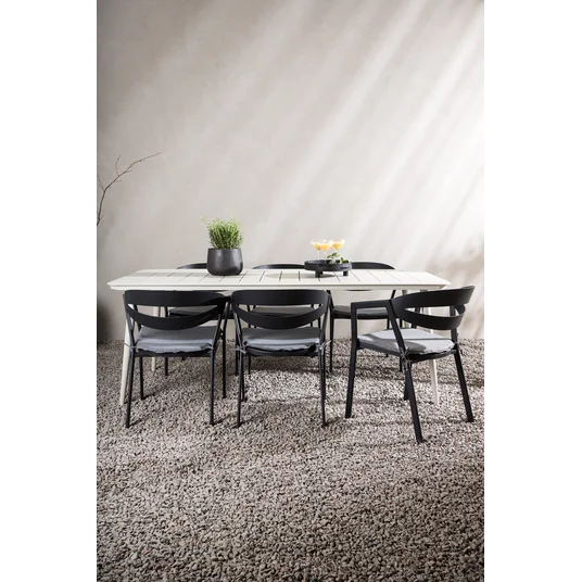 Lina Dining Table - Beige - 200*90 _1+ Slit - Dining Chair inc Cushion- Black /Grey - Aluminium - _6