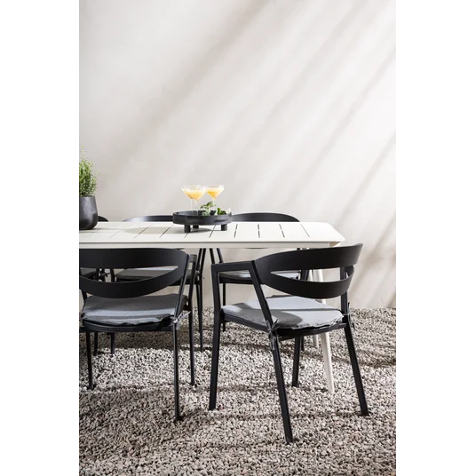 Lina Dining Table - Beige - 200*90 _1+ Slit - Dining Chair inc Cushion- Black /Grey - Aluminium - _6