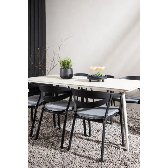 Lina Dining Table - Beige - 200*90 _1+ Slit - Dining Chair inc Cushion- Black /Grey - Aluminium - _6