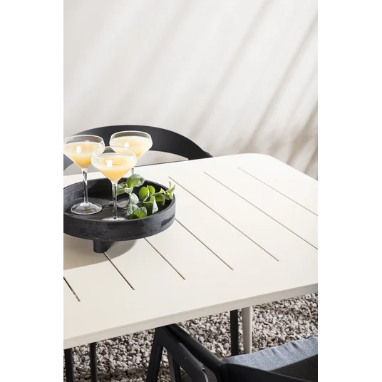 Lina Dining Table - Beige - 200*90 _1+ Slit - Dining Chair inc Cushion- Black /Grey - Aluminium - _6