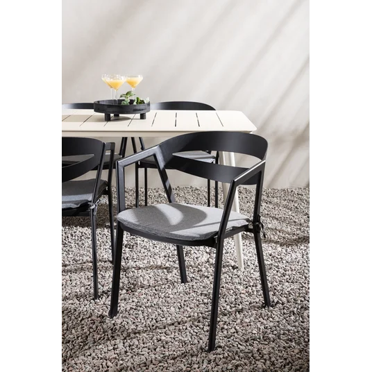 Lina Dining Table - Beige - 200*90 _1+ Slit - Dining Chair inc Cushion- Black /Grey - Aluminium - _6