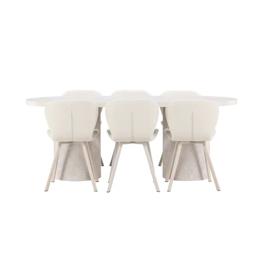 Narvik Table - Beige with 6 Lilja Chair - Beige
