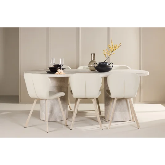 Narvik Table - Beige with 6 Lilja Chair - Beige