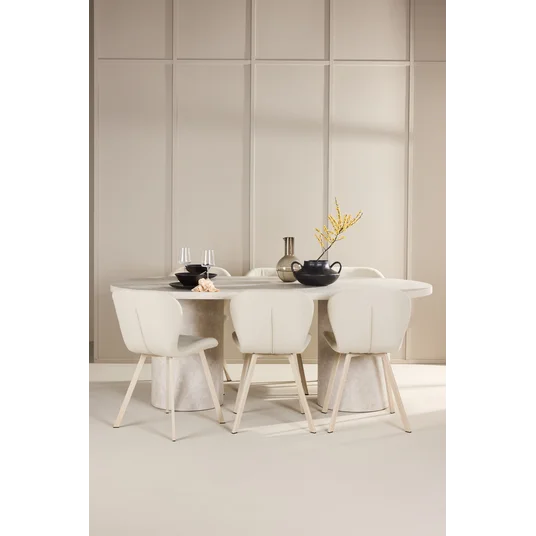 Narvik Table - Beige with 6 Lilja Chair - Beige