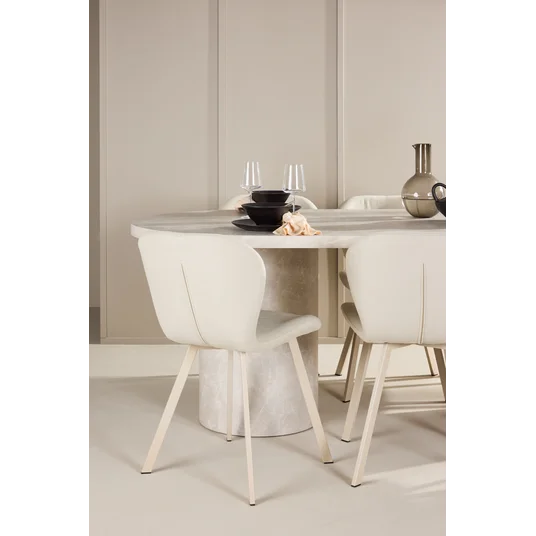 Narvik Table - Beige with 6 Lilja Chair - Beige