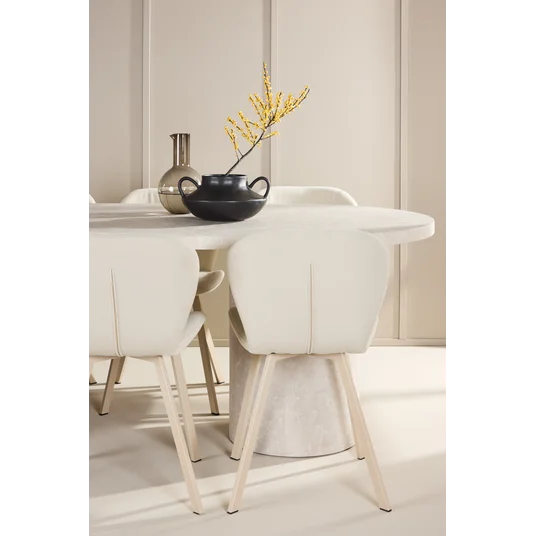 Narvik Table - Beige with 6 Lilja Chair - Beige