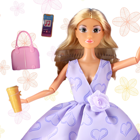 WOOPIE ROYAL Nukk Lily Pikkade blondide juustega 30 cm Lavendel kleit Aksessuaarid