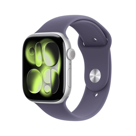 Nutikell Apple Watch Series 11 GPS + Cellular 42 mm, hõbedane alumiiniumkorpus ja lilla udune spordirihm – S/M MF8H4MP/A