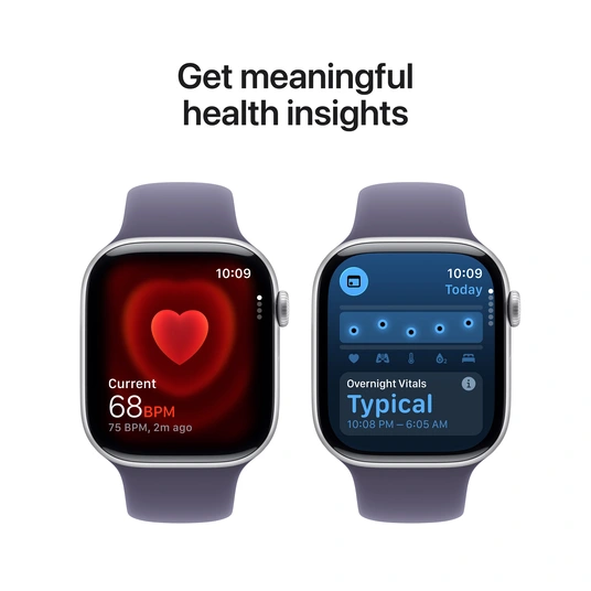 Nutikell Apple Watch Series 11 GPS + Cellular 42 mm, hõbedane alumiiniumkorpus ja lilla udune spordirihm – S/M MF8H4MP/A