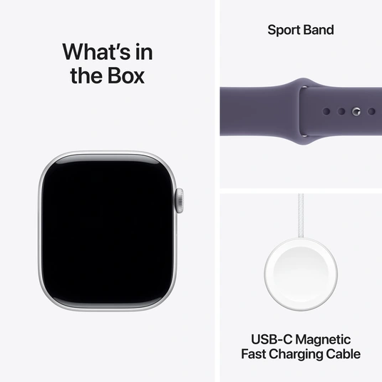 Nutikell Apple Watch Series 11 GPS + Cellular 42 mm, hõbedane alumiiniumkorpus ja lilla udune spordirihm – S/M MF8H4MP/A