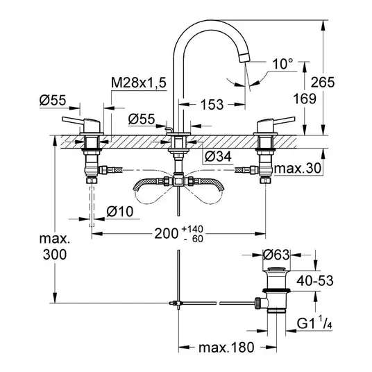 Grohe Concetto - valamusegisti, 3-auguline paigaldus, kroomitud 20216001