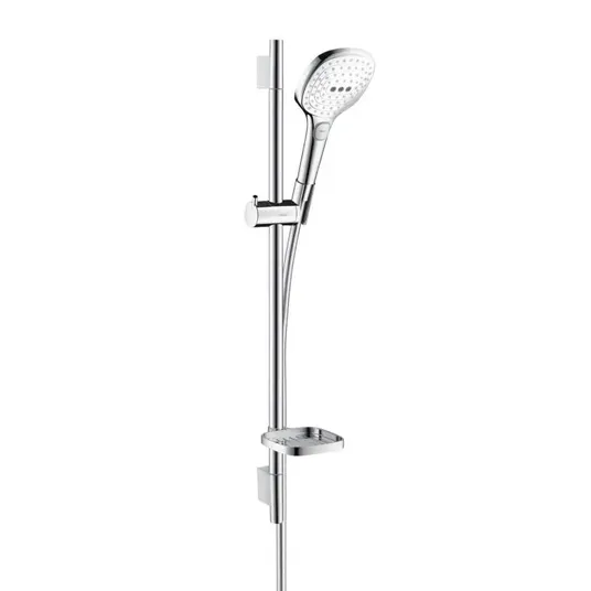 Hansgrohe Raindance Select E – dušo komplektas 120, EcoSmart 9 l/min, 3 srove, baltas / chromuotas 26622400